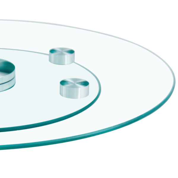 67648527669c4a4583e87e7b5ada0f46_9e9b05907151dcd13d1cf760da19ea7d Double layer rotatable round glass.The rotatable design makes it more convenient to retrieve and place items.The upper glass has a diameter of 24 inches, while the lower glass15 inches.