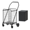 Shopping Cart with Shelf,Grocery Cart on Wheels, Foldable Utility Shopping Carts with Double Basket and 360° Rolling Swivel Wheels for Groceries Laundry