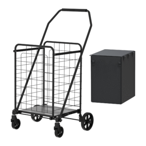 Shopping Cart with Shelf,Grocery Cart on Wheels, Foldable Utility Shopping Carts with Double Basket and 360° Rolling Swivel Wheels for Groceries Laundry