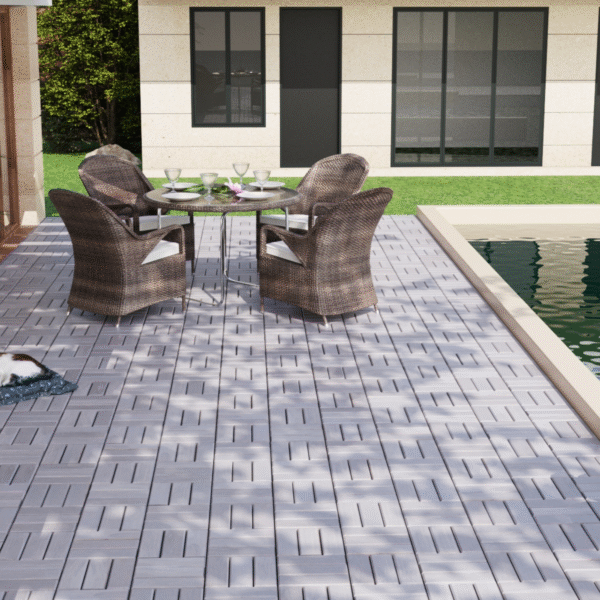 30 PCS Interlocking Deck Tiles Checker Pattern, 12" x 12" Square Light Gray Acacia Hardwood Outdoor Flooring for Patio, Bancony, Pool Side,...