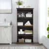 4 Tier Glass Display Cabinet for Living Room Stylish Storage Curio Cabinet with Flip Up Glass Doors Perfect Collectors Showcase Toy Figure Organizers Rack Elegant Bookcase- BROWN