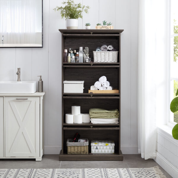 4 Tier Glass Display Cabinet for Living Room Stylish Storage Curio Cabinet with Flip Up Glass Doors Perfect Collectors Showcase Toy Figure Organizers Rack Elegant Bookcase- BROWN