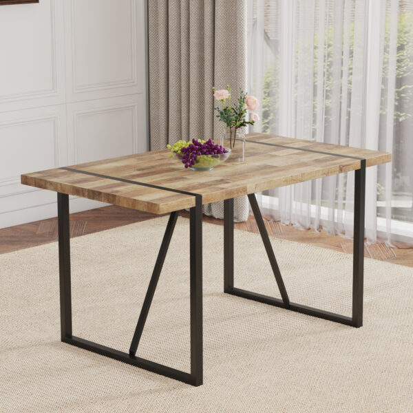 67d8c51163a640ae8e9a955373d9ff7b_590f42d742f68a25916119a0f0df2a7a A minimalist retro rectangular dining table with a specially textured top and black metal legs.Contemporary Minimalist MDF Wood Color Textured Tabletop.Able To Give People A Visual Beauty With Rules.