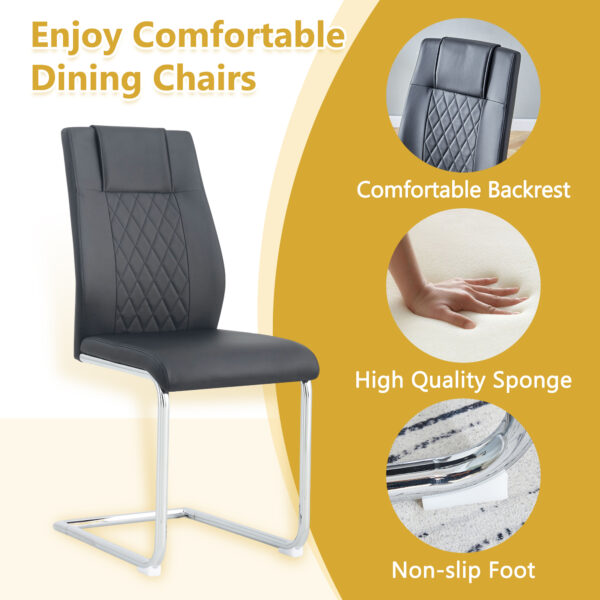 67ffd07638684f05b41d1a03c125d2d9_d2feabe9b492e5b8e0f8421bda7f8a85 Table and chair set.55"x31.4" Cream-Style White MDF Dining Table Set with 6 Black Chairs With Silver Metal Legs.MDF Tabletop and metal frame legs.Adding a warm and gentle atmosphere to your family.