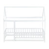 Twin Size House Floor Wooden Bed with Roof Frame,Safety Guardrails,White