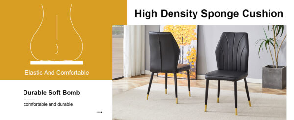 682fea17cf934aba8bc30535c3870fbd_209d7fb1d52b0a8d925e7140db5e6ded 4 modern dining chairs with stylish PU patterned backrest and black metal legs for a comfortable home experience in the kitchen, bedroom and office.