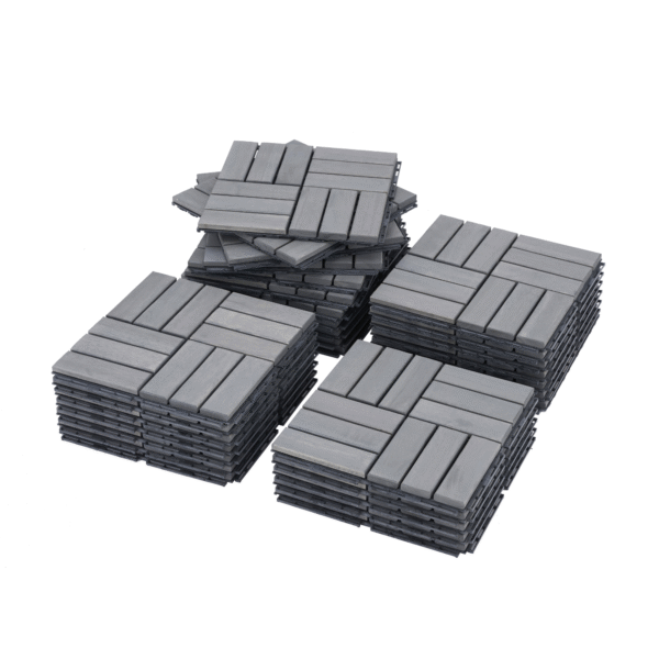30 PCS Interlocking Deck Tiles Checker Pattern, 12" x 12" Square Light Gray Acacia Hardwood Outdoor Flooring for Patio, Bancony, Pool Side,...