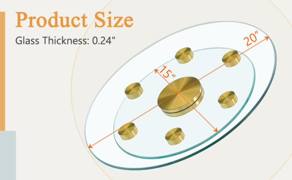 684f60671aac4eae9a9d4d0021b2f4ef_da12a1042687dd628630dfea158d9073 Double layer rotatable round glass.Golden aluminum plate,The rotatable design makes it convenient to retrieve and place items.The upper glass has a diameter of 20 inches,the lower glass15 inches.