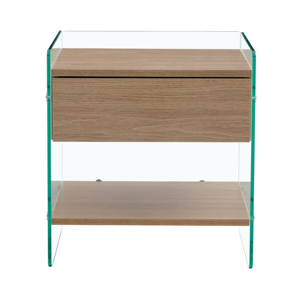 68533f3843d44d6d8eb58da3949e6dc6_e726dad5fbc9753548db4e2e84c9ccf5 Bedside table with drawers. The board surface is MDF sticker, and both sides are transparent tempered glass. The design is simple and elegant, with excellent storage functions.