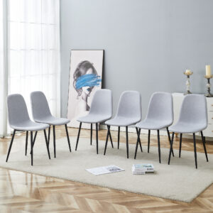 Comfortable Linen-Cotton Dining Chair Set - Six Pieces in Light Gray.Integrated Seat and Backrest,Linen-Cotton Material,Modern Home Matching.