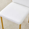 Luxury Simple Chair - Set of 6 White PU Material High Resilience Dining Chair with Metal Gold Leg.The Chair Back Has a Vertical Stripe Design With Smooth And Uniform Lines.
