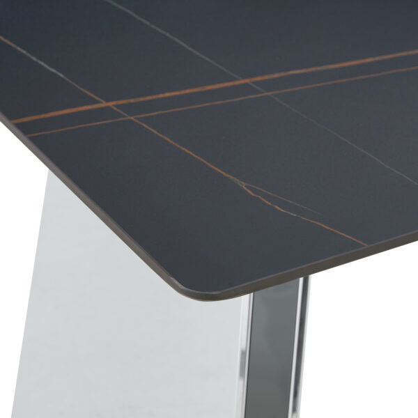 68aab974a1024fe1910c84f7187d6485_07b3337ef2e0ec690699b64e00921a90 63"x31.5x30" Black Marble-Patterned Slab Dining Table with Stainless Steel Butterfly Legs.The tabletop is designed to be scratch and heat resistant.Slabs Tabletop,Stainless Steels Legs.