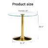 A 35-inch diameter glass top and a modern, minimalist round dining table with gold metal legs. Ideal for dining rooms, living rooms and meeting rooms.