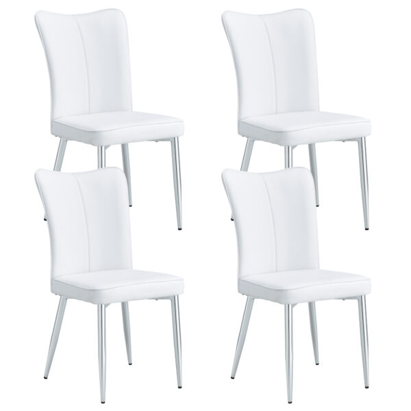 68da9a20fc96462cb9788a9dfc706340_20231018_6c339360dea30f73468b8d8f97b942bb Modern minimalist dining chairs, office chairs. 4-piece set of white PU seats with silver metal legs. Suitable for restaurants, living rooms, and offices. C-008