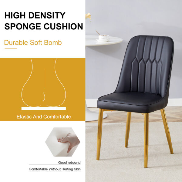 691c94e00a094640b59299872923ff5e_2a018d1512ff2f8e77af5b750ce8fd29 4 modern dining chairs, sleek PU leather backrest, and gold metal legs bring a comfortable home experience to the kitchen, bedroom, and office.