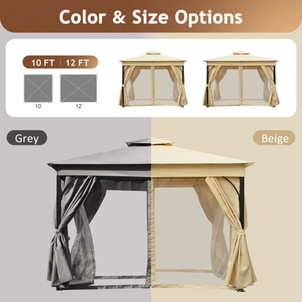 TREXM 10x12 Outdoor Gazebo Tent with Double Roofs, Patio Gazebo with Mosquito Netting and Privacy Screens, Patio Canopy for Shade and Rain for Backyard, Garden, Lawn and Deck (Beige)