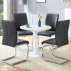 Table and chair set.Hourglass-Shaped Stable Small Round Table -31.9" * 31.9" With 4 Soft and Comfortable Dark Gray PU Chair With Arched Metal Silver Leg.Create Your Exclusive Low-Key Luxury Space.