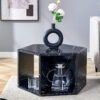 Hexagonal MDF coffee table, characteristic pattern stickers, multi-hole design to give more storage space, simple and convenient design makes it suitable for all kinds of style scenes.