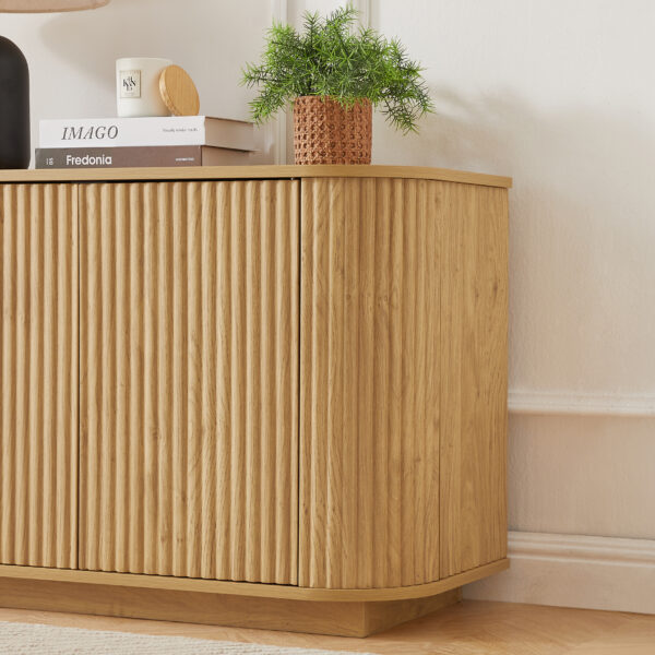Sideboard Storage Cabinet TV Stand with wave pattern Buffet Cabinet Wooden Vertical Striped Cabinet for Kitchen/Bedroom/Entryway. Natural, 64''W x 15''D x 24''H.