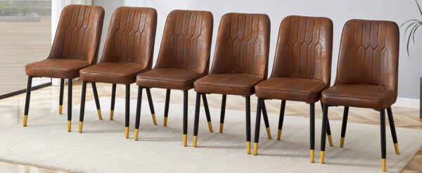 69baa9cab3aa46108571ea68defc7b84_c0b2177261cbd8347294b53e8c9f73e3 Brown Suede-like Velvet Dining Chair Set (Six Pieces)Black Metal legs,dinning chairs,brown.Bring a comfortable home experience to the kitchen, bedroom, and office.