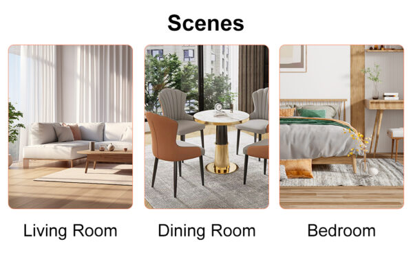 Table and chair set, modern and minimalist dining table, imitation marble patterned tabletop, MDF legs with U-shaped brackets. Paired with comfortable chairs, suitable for dining and living rooms.