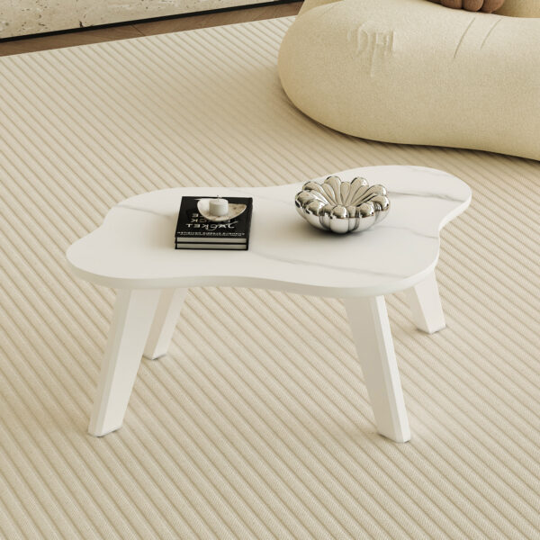 69de07f4d2f94fcea5f6571e56b7d449_3e79fcfefdc5dda68fe38575f69c7e08 Modern minimalist white imitation marble table top. Solid wood legs, cloud shape to give you a new experience, computer desk. The game table. Suitable for dining and living rooms.