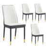 4 Dining Chair Set, White + Grey Dining Chair Set, High Back Seat in PU Material and Sturdy Black Leg Chair for Dining Room, Kitchen and Living Room c-010