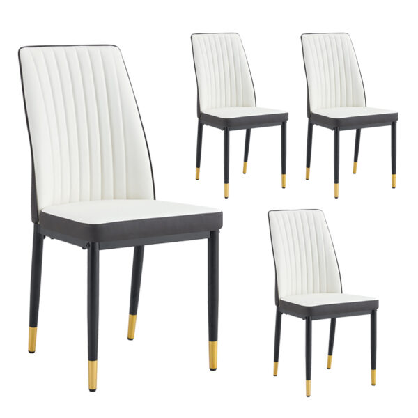 6a1ff00d59744f889bee3f390e657d4e_ee31f042d6a8f325eda4b42d92090266 4 Dining Chair Set, White + Grey Dining Chair Set, High Back Seat in PU Material and Sturdy Black Leg Chair for Dining Room, Kitchen and Living Room c-010