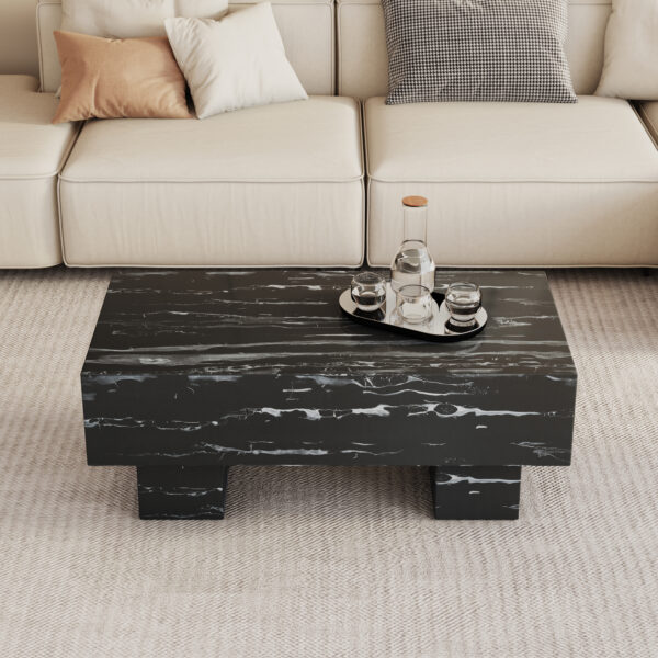6a3f4cac41d94c8581e822c099e7a52f_20240123_608450cd502c8406db30d05b3aad8f98 The black coffee table has patterns. Modern rectangular table, suitable for living rooms and apartments. 43.3"*21.6"*17.2"