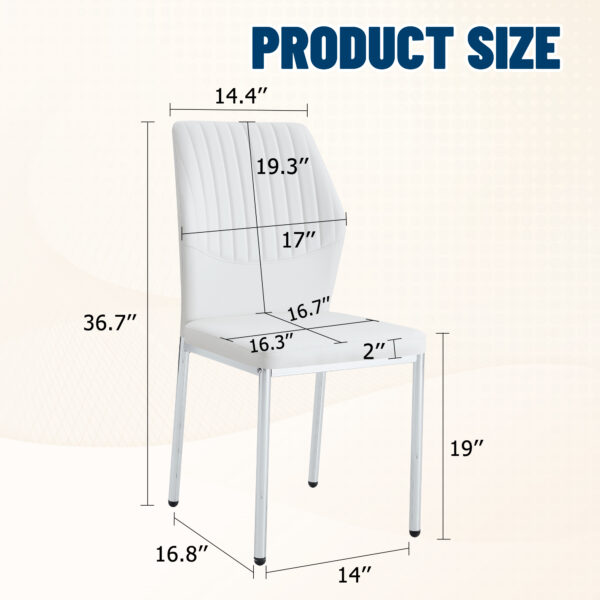 6a5c03d089654aec8706d92b1540a8d6_2b93f0a52021b3ce260dbf94387622ea Luxury Simple Chair - Set of 6 White PU Material High Resilience Dining Chair with Metal Silver Leg.The Chair Back Has a Vertical Stripe Design With Smooth And Uniform Lines.