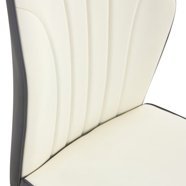 6a5dc4a5514c49c49153b81fb12d1d2e_14363d87b987f9695c5144fa29e1aa7c 4 modern dining chairs with stylish PU patterned backrest and black metal legs for a comfortable home experience in the kitchen, bedroom and office.