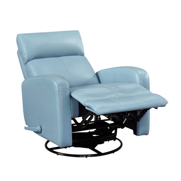 Glider Recliner Chair with Swivel Motion Blue Leather Upholstery Solid Wood Comfort Luxury Living Room Furniture 1pc