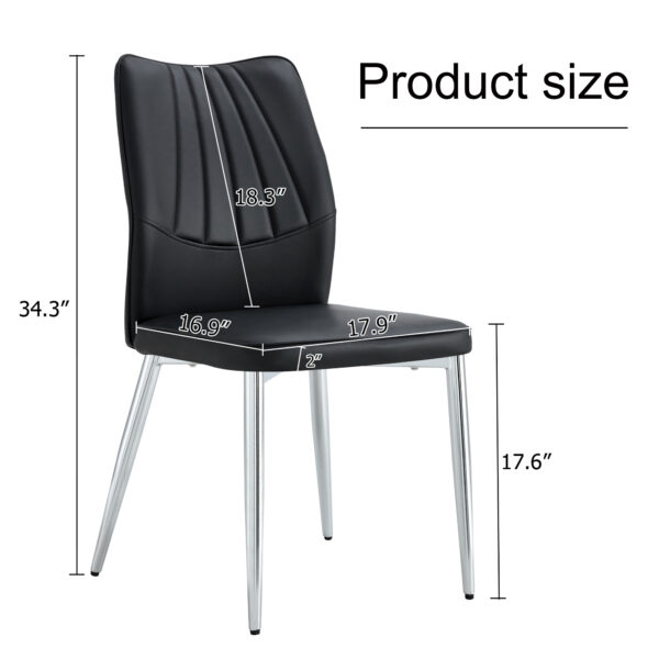 6a7599fd1fc745919006c4e6f0d751f9_20240205_7c38b7257292e4a2aefee113b8dbbe53 6 black dining chairs. Modern chairs from the Middle Ages. Made of PU material cushion and silver metal legs. Suitable for restaurants and living rooms