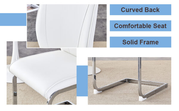 6a7e4491c028417e8be2d8d54f641ef7_a7515d4f000a93bc08cb1bfbb1924ac3 Luxury Simple Arch Chair - Set of 6 White PU Material High Resilience Dining Chair with Arched Metal Silver Leg.