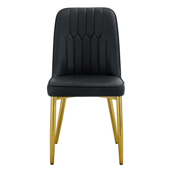 6aa1ab099e06481b86443f757cf0c4d3_3c4cda4a92138f10660834188ef7a572 4 modern dining chairs, sleek PU leather backrest, and gold metal legs bring a comfortable home experience to the kitchen, bedroom, and office.