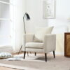 Modern Chenille Accent Chair, Upholstered Armchair for Living Room ,Mid Century Fabric Lounge Chair w/ Pillow, Comfortable Reading Chair with Wood Legs for Living Room, Bedroom,Reception Room (Beige)