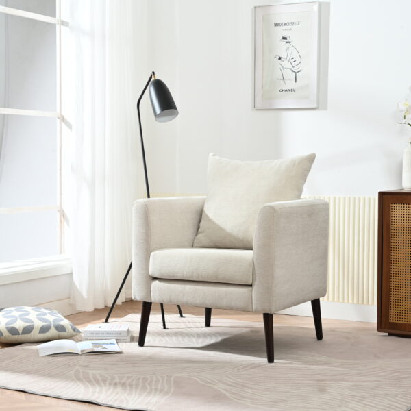 LP Modern Chenille Accent Chair, Upholstered Armchair for Living Room ,Mid Century Fabric Lounge Chair w/ Pillow, Comfortable Reading Chair with Wood Legs for Living Room, Bedroom,Reception Room (Beige)