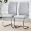 Luxury Simple Arch Chair - Set of 2 Light Gray PU Material High Resilience Dining Chair with Arched Metal Silver Leg.