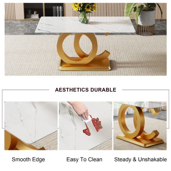 6b0326f97d724ee891dcf54b4c2d0b11_20240306_1be66c25fc7d33aec48f9c28ee65a0ae A large modern minimalist rectangular dining table suitable for 6-8 people, A set of 4-piece PU leather backrest and black metal legs modern dining chairs. F-OC C-007