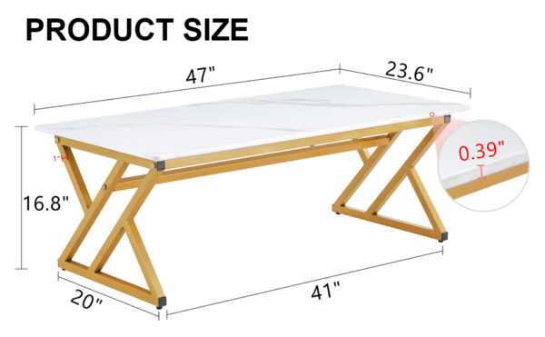 6b0d960e863d48e5bedacb2b9371e4d6_c2dea704b244d41ba8bd3d8d6e5f91aa A coffee table made of rock slab material, with a smooth and natural surface that complements the modern design of the golden metal legs, making it suitable for living rooms of all sizes.47*23.6