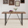 A minimalist retro rectangular dining table with a specially textured top and black metal legs.Contemporary Minimalist MDF Dark Wood Textured Tabletop.Able To Give People A Visual Beauty With Rules.