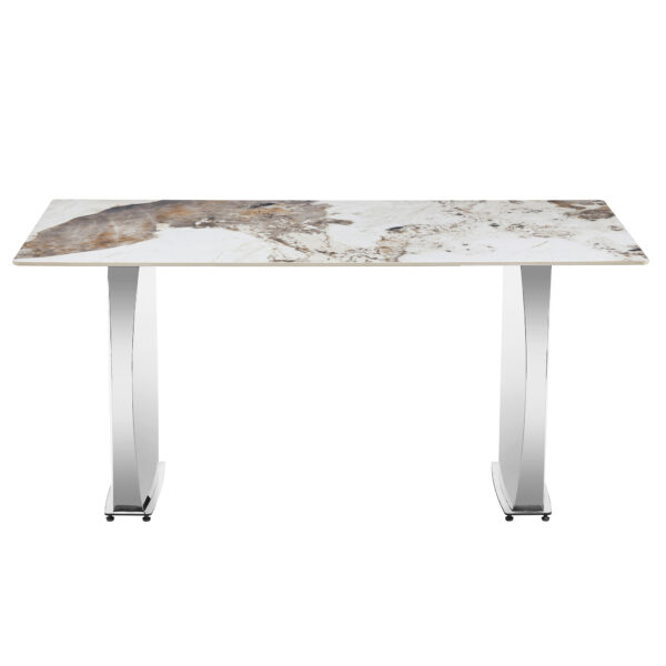 6b243fc8ef684497808b3c73c36e4955_f85fc5b568a10962c603e285f4cec8d5 Table and chair set.63*31.4 Inch Pandora Patterned Sintered Stone Dining Table Set - 6 Black Chairs With Silver Metal Legs.Modern Light Luxury.Perfect For Dinner Room,Meeting Room,Kitchen,etc.