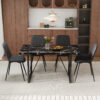 Table and chair set.Modern Black Marble Pattern MDF Dining Table Set - 55"x31.4" with 4 Extended Seat Cushion PU Dining Chairs.Black Cushion.Iron Pipe Spraying Chair Legs.