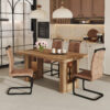 Table and chair set.64.5 x 35.4 Inch Stylish Wood Color Textured Dining Table.Perfectly Blending Simplicity And Transparency.Paried With 4 Brown technology fabric chairs with arched black legs.