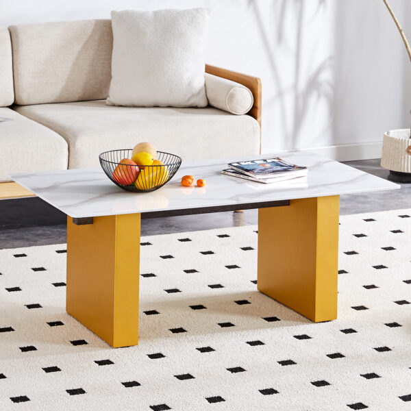 6c10b88f89374ca6b8b00fd9d7084337_fcc737ebd1d7ca60b7e0456a97b6c72c Modern minimalist Tempered glass with sticker desktop coffee table and dining table, paired with golden MDF decorative columns. Computer desk. Game table. CT-1546