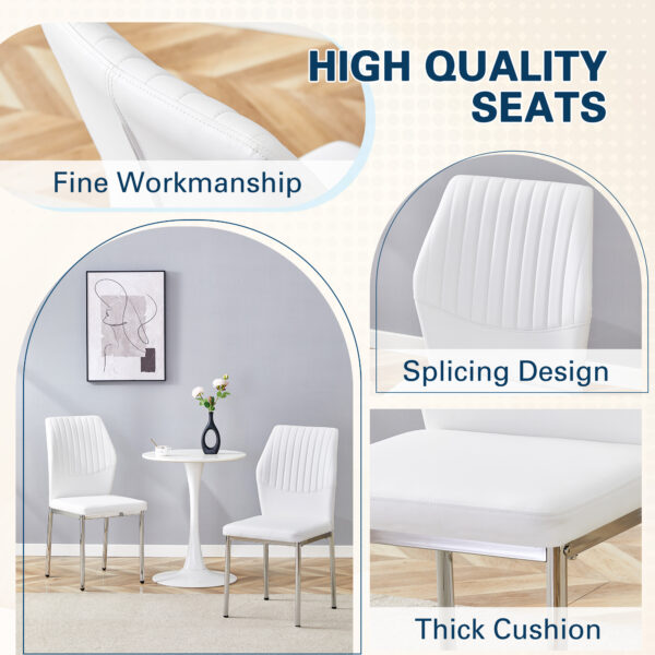 6c1c81569325488c96d14be2ab8a78a9_f960d4907f12bc48d40a4e63679dc438 Luxury Simple Chair - Set of 6 White PU Material High Resilience Dining Chair with Metal Silver Leg.The Chair Back Has a Vertical Stripe Design With Smooth And Uniform Lines.
