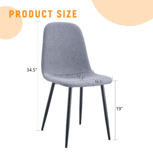 Luxury Simple Chair - Set of 4 Light Gray Linen-Cotton Material High Resilience Dining Chair with Metal Black Leg.Integral metal leg architecture,Suitable for various interior decoration styles.