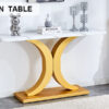 A modern minimalist style foyer table with white tabletop, gold bracket, and bottom plate, enhancing the beauty and artistic atmosphere of the home, suitable for the foyer FXG