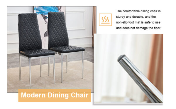 Grid armless high backrest dining chair, black chair and 6-piece set of electroplated metal legs, office chair. Suitable for restaurants, living rooms, kitchens, and offices.W115163430  0924