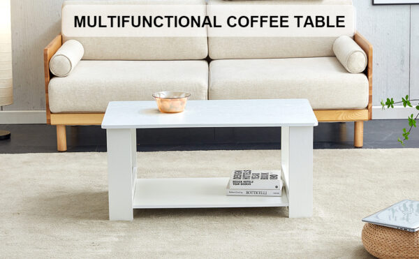 6c9ab66dbede459188174c723f058b02_43f71e8f113a8fbed69768444c71cfeb A modern and practical white coffee table. The double layered coffee table is made of MDF material,. Suitable for living room, bedroom, and study. CT-16